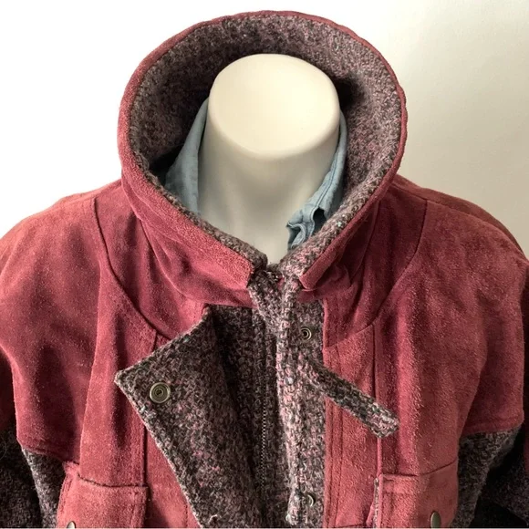 v i n t a g e :: Suede Leather Bomber Tweed Wool Knit Jacket